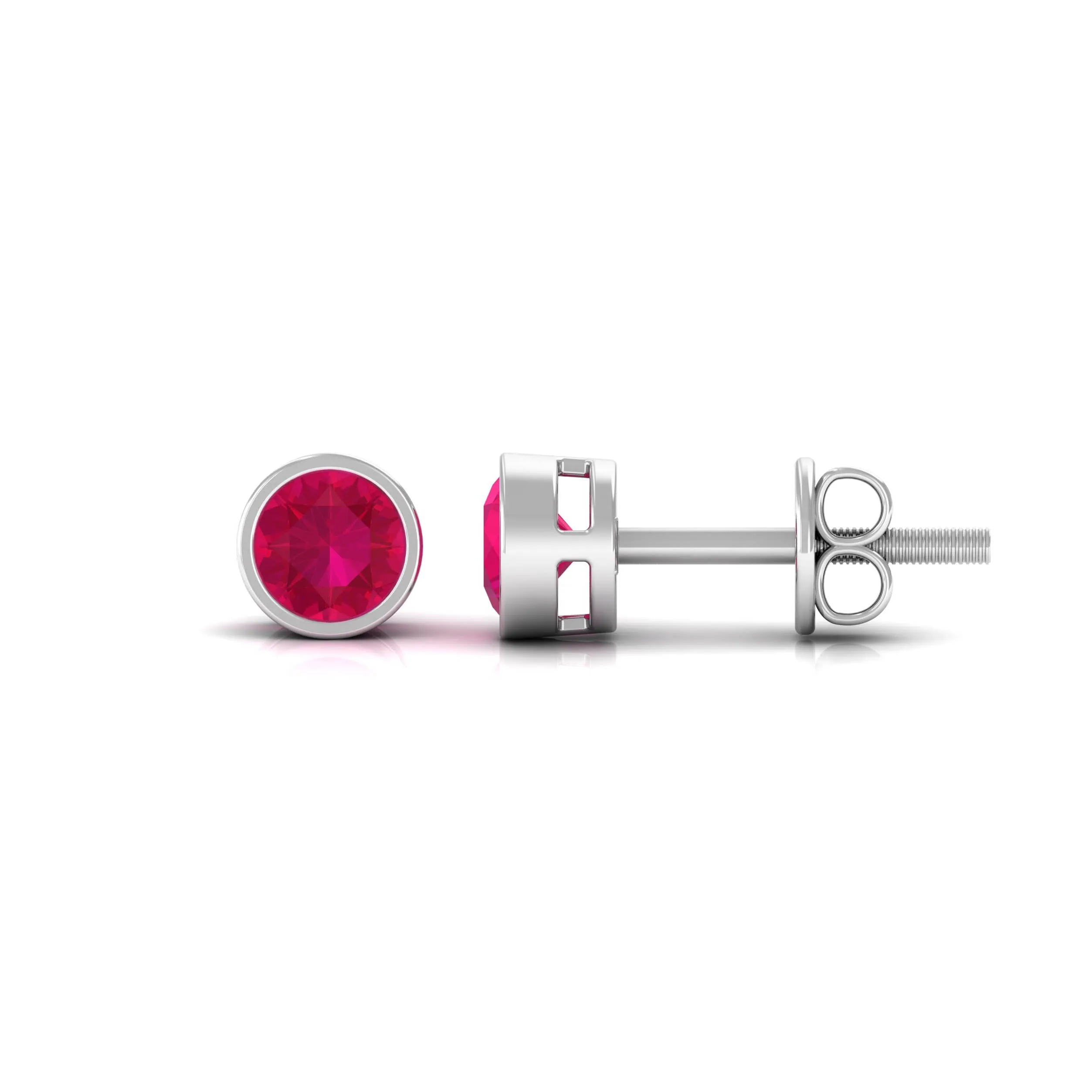 Bezel Set Genuine Ruby Solitaire Stud Earrings