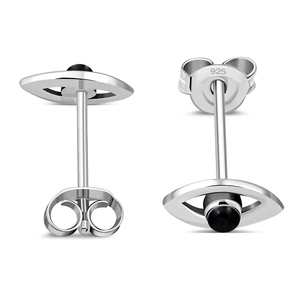 Black Onyx Evil Eye Sterling Silver Stud Earrings