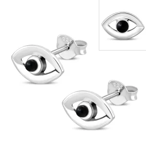 Black Onyx Evil Eye Sterling Silver Stud Earrings