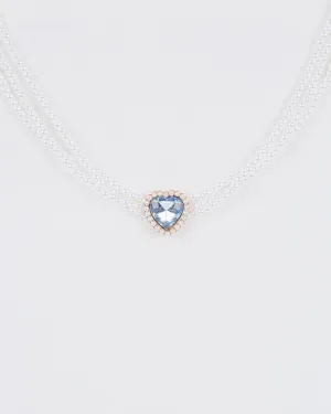 Blue Crystal And Pearl Heart Choker Necklace