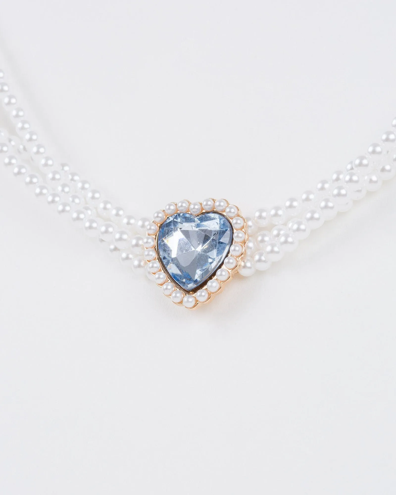 Blue Crystal And Pearl Heart Choker Necklace