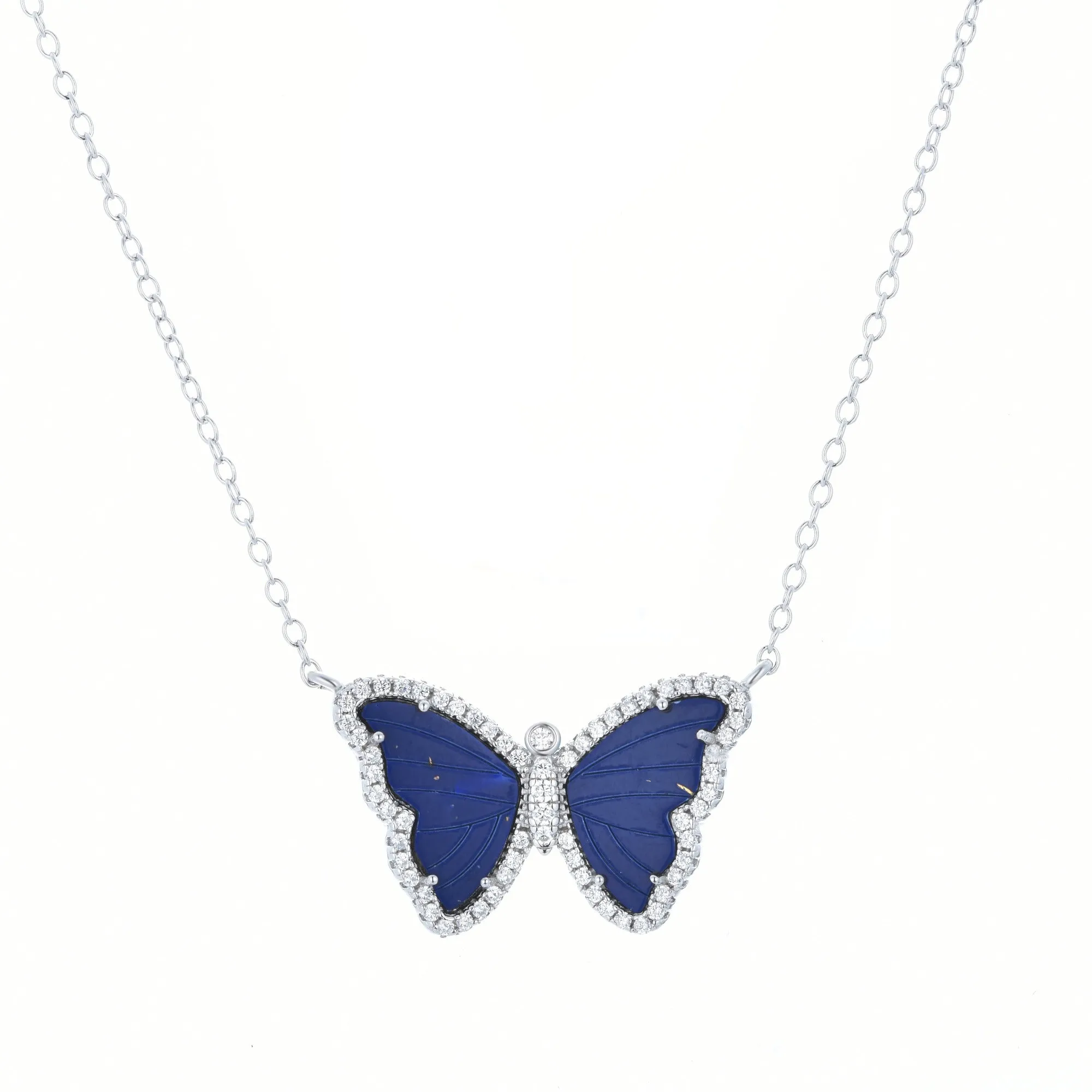 Blue Lapis Lazuli Butterfly Necklace With Crystals