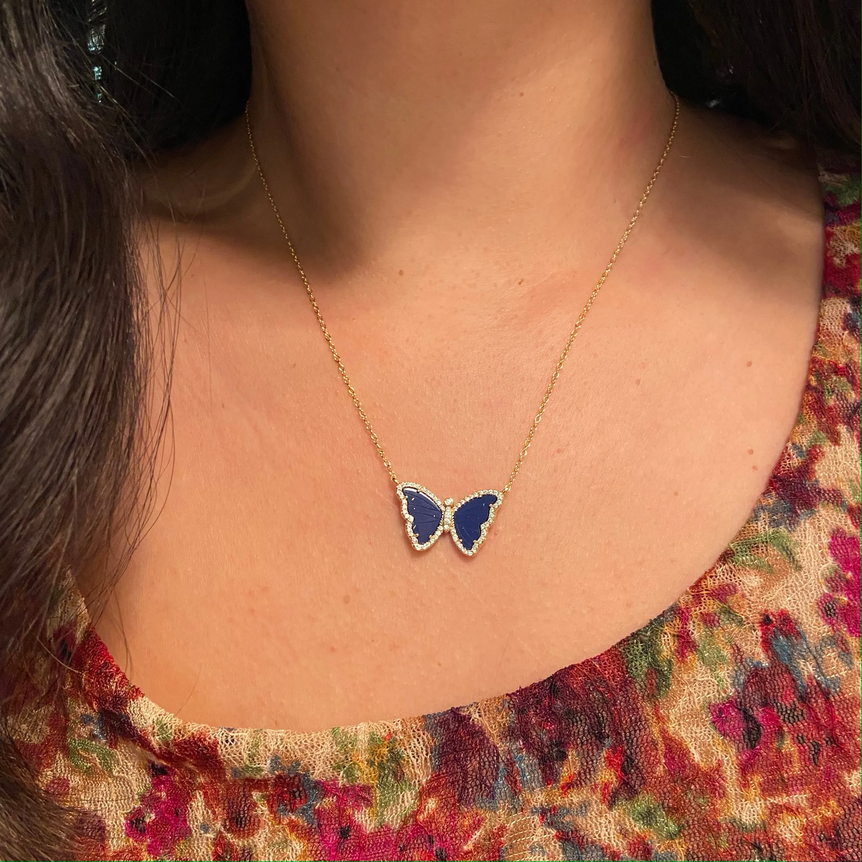 Blue Lapis Lazuli Butterfly Necklace With Crystals