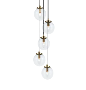 Bougie Aged Gold Brass with Black Rod 5 Light Pendant