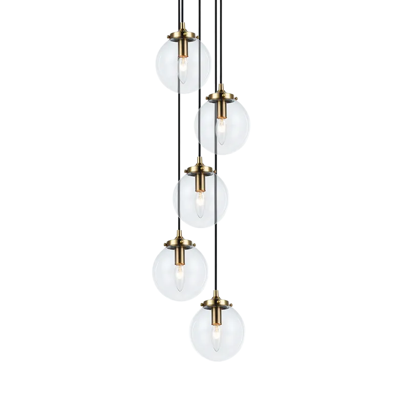 Bougie Aged Gold Brass with Black Rod 5 Light Pendant