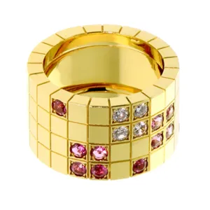 Cartier Lanieres Pink Sapphire Diamond Gold Ring