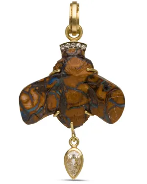 Carved Opal Bee and Diamond Pear Pendant