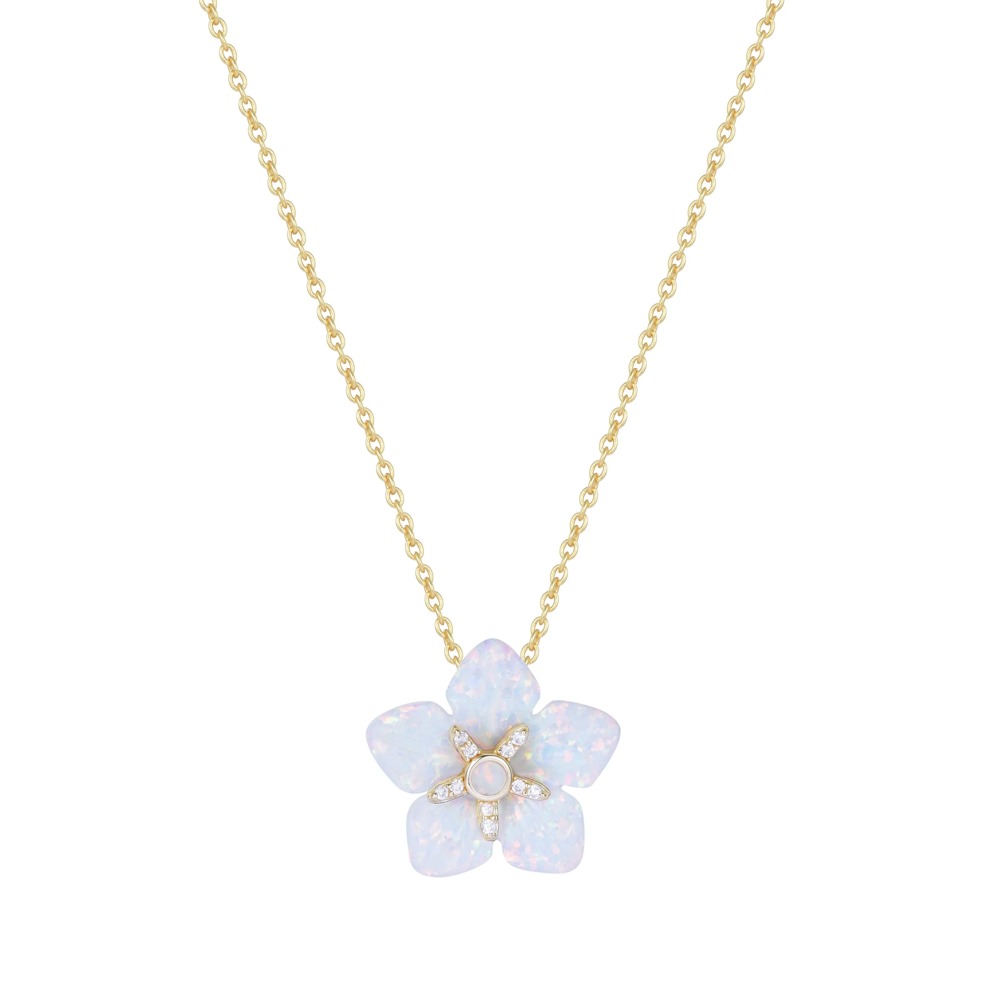 Carved Opal Flower Necklace With Crystals