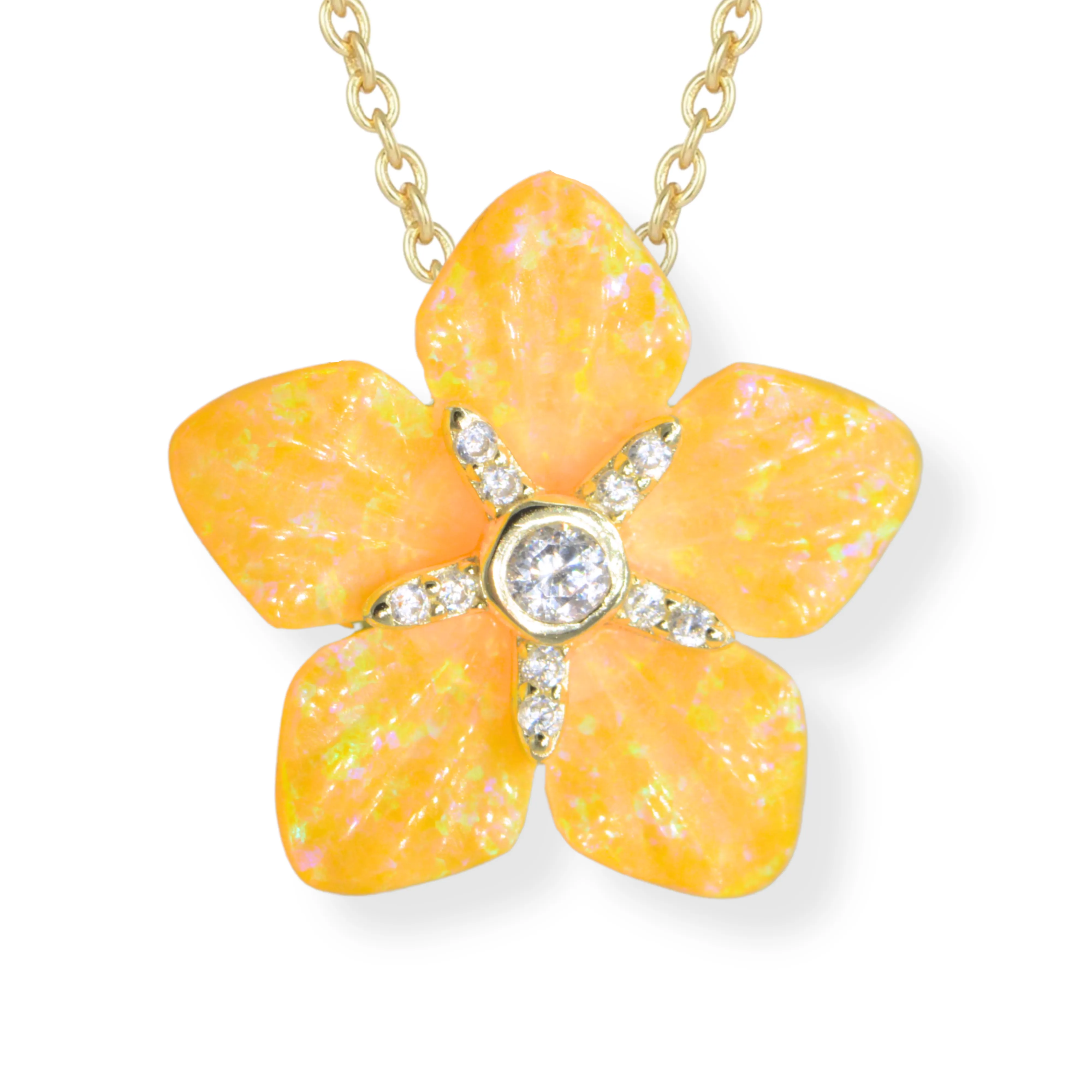 Carved Opal Flower Necklace With Crystals