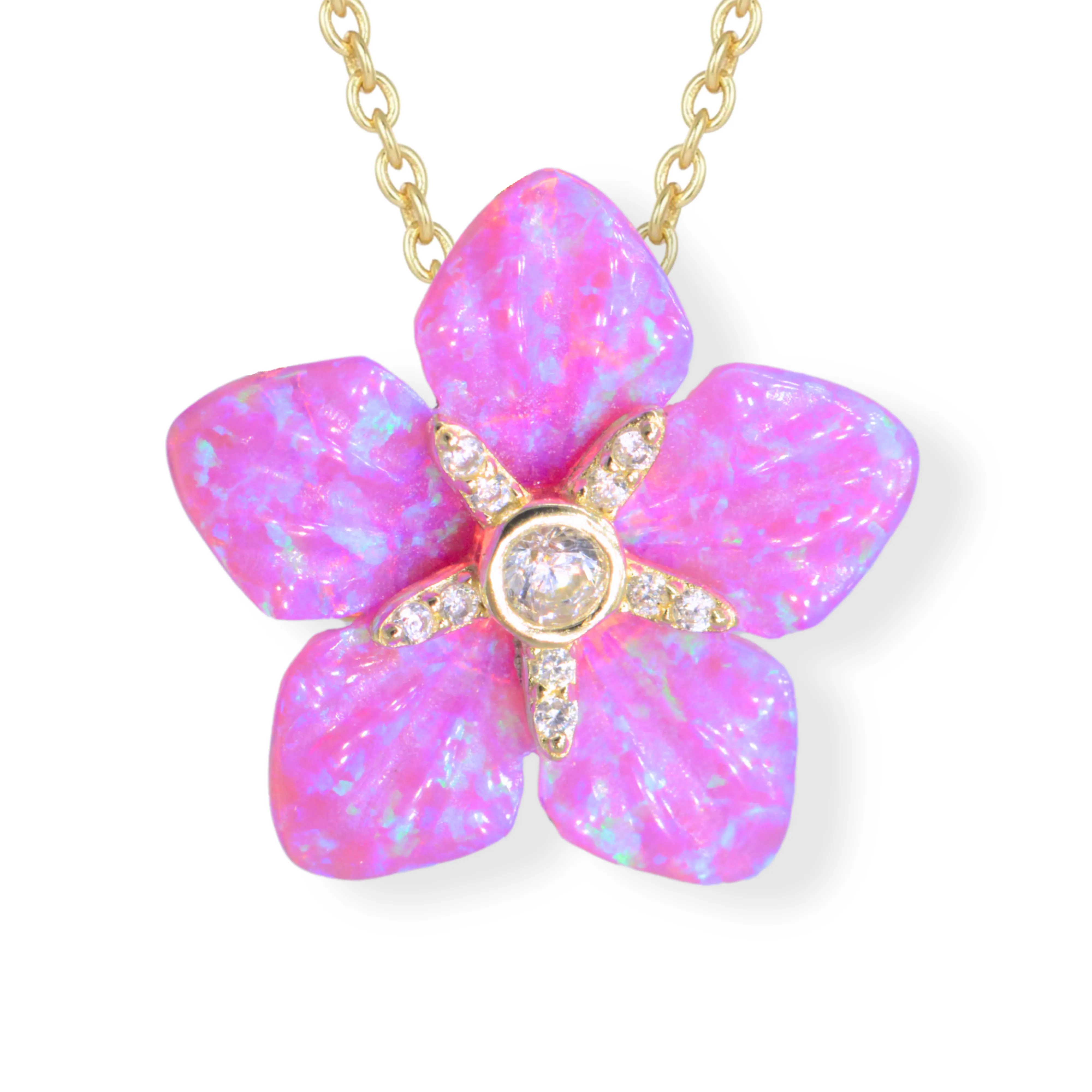 Carved Opal Flower Necklace With Crystals