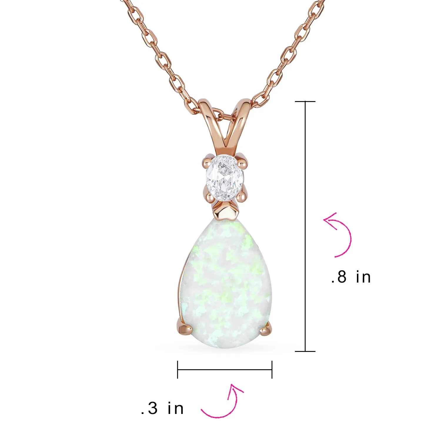 Classic Gemstone CZ Infinity Teardrop Opal Pendant Necklace Rose Gold Sterling Silver