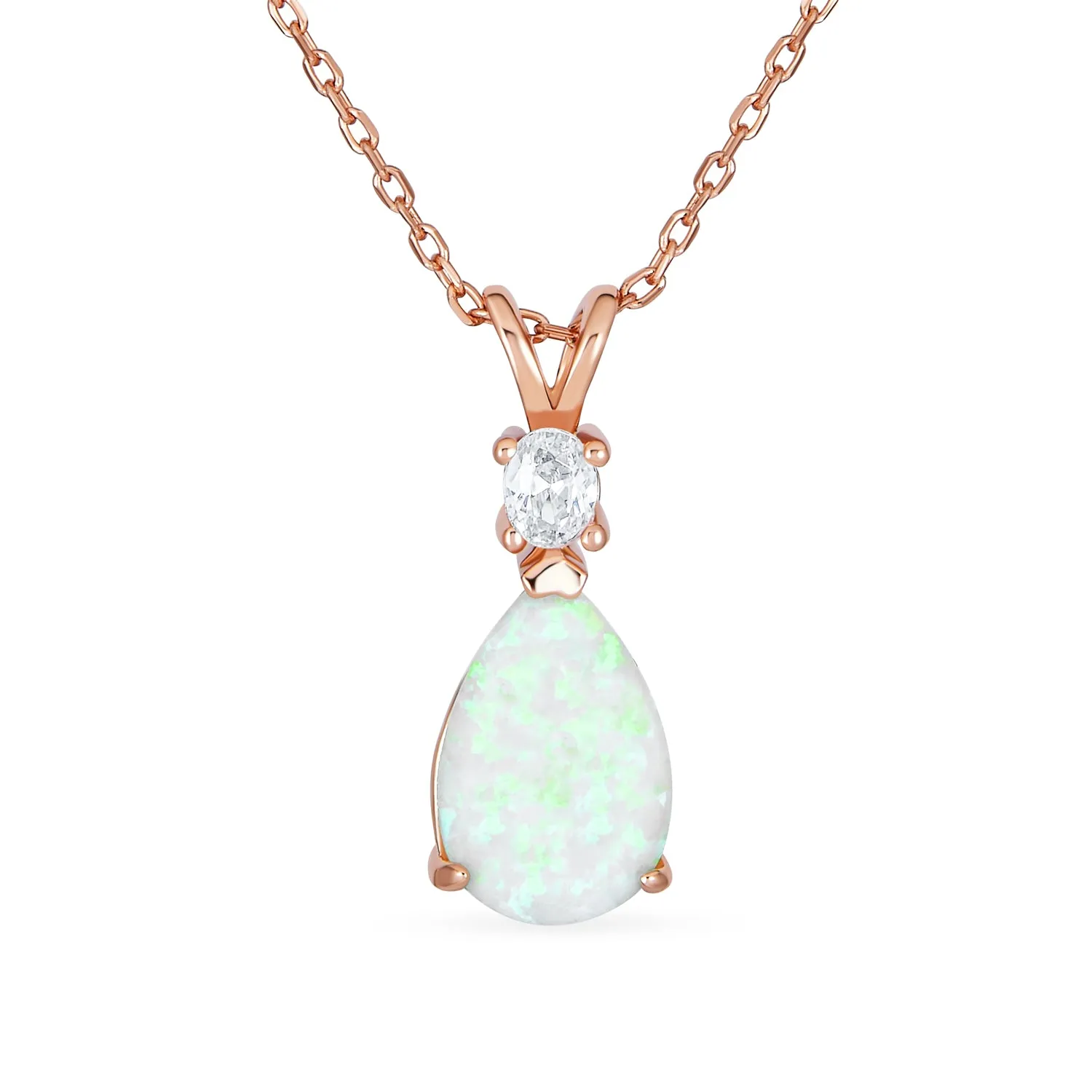 Classic Gemstone CZ Infinity Teardrop Opal Pendant Necklace Rose Gold Sterling Silver