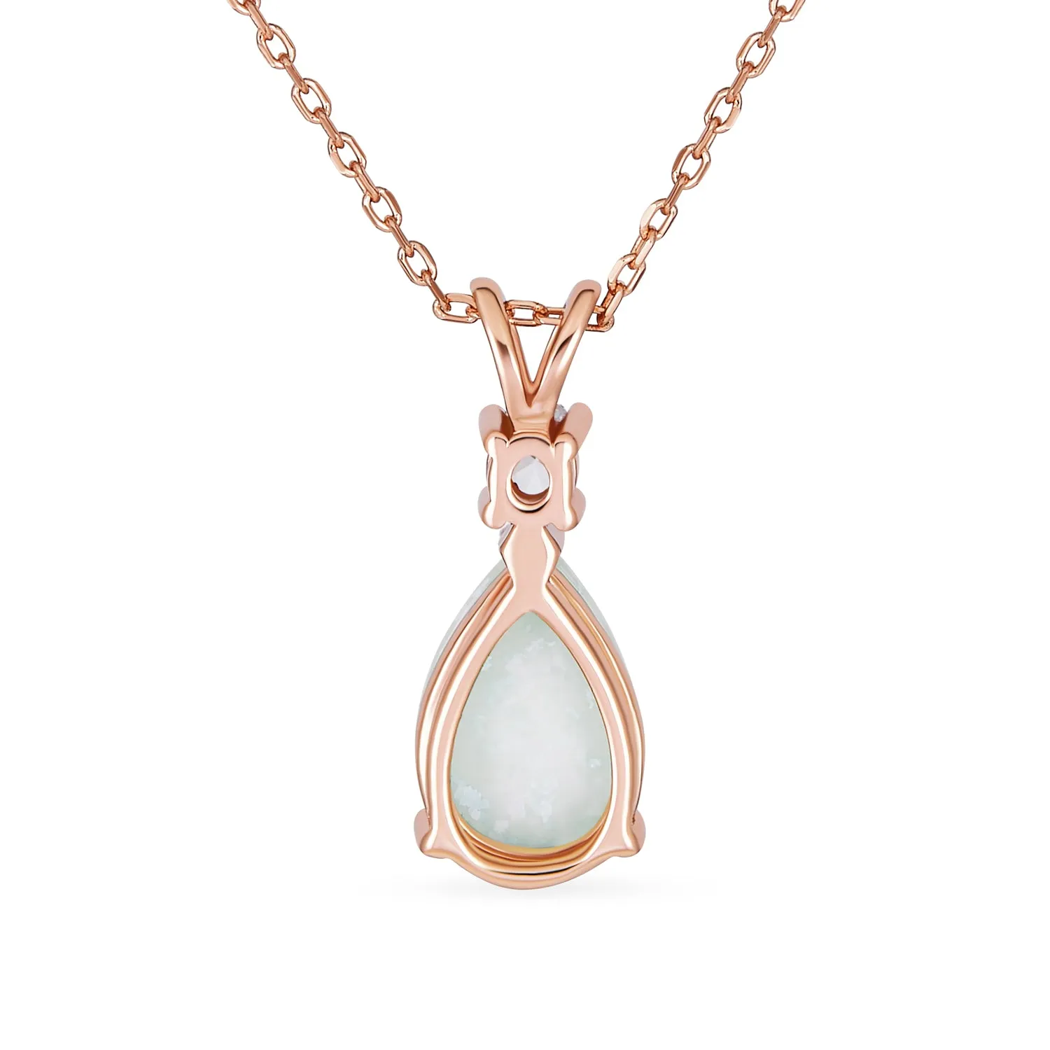 Classic Gemstone CZ Infinity Teardrop Opal Pendant Necklace Rose Gold Sterling Silver