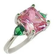 Classic Pink Sapphire With Green Emerald Side Stones