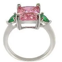 Classic Pink Sapphire With Green Emerald Side Stones