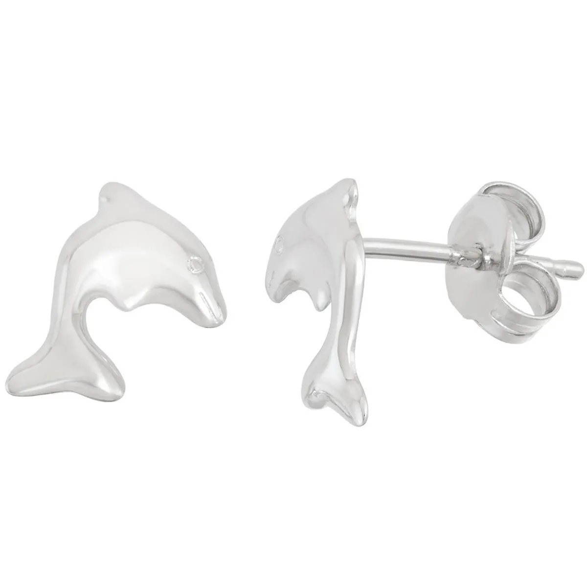 Classic Women's Earrings - Sterling Silver Shiny Dolphin Post Back Closure | A-2337