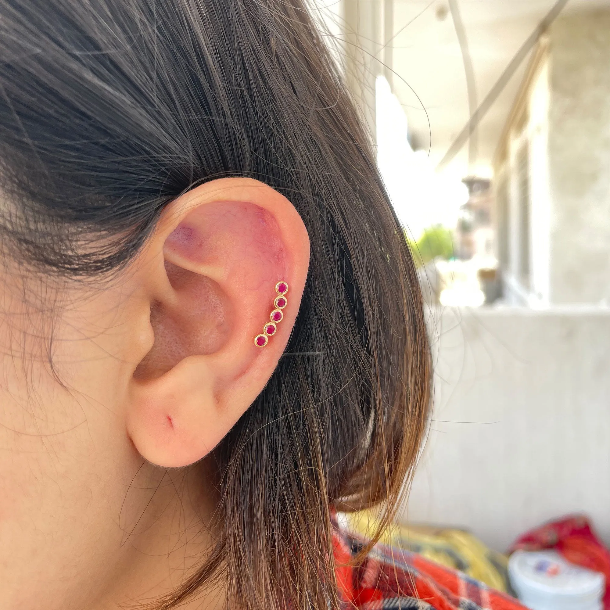 Climber Earrings with Bezel Set Ruby