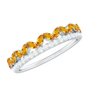 Created Orange Sapphire and Diamond Crown Style Half Eternity Ring