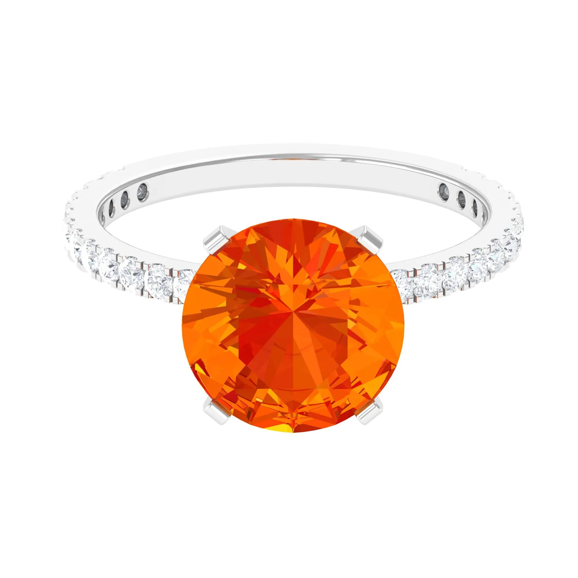 Created Orange Sapphire Solitaire Engagement Ring with Diamond