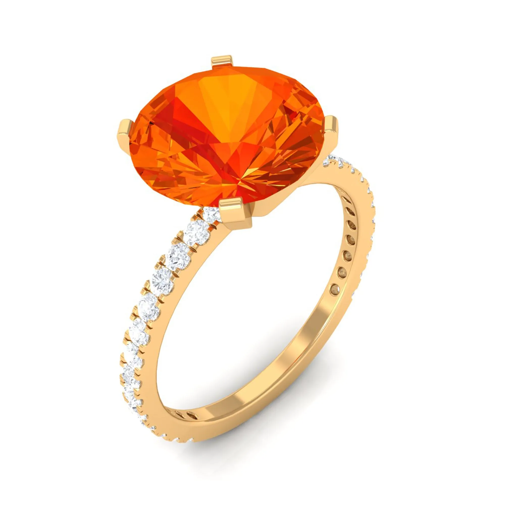 Created Orange Sapphire Solitaire Engagement Ring with Diamond