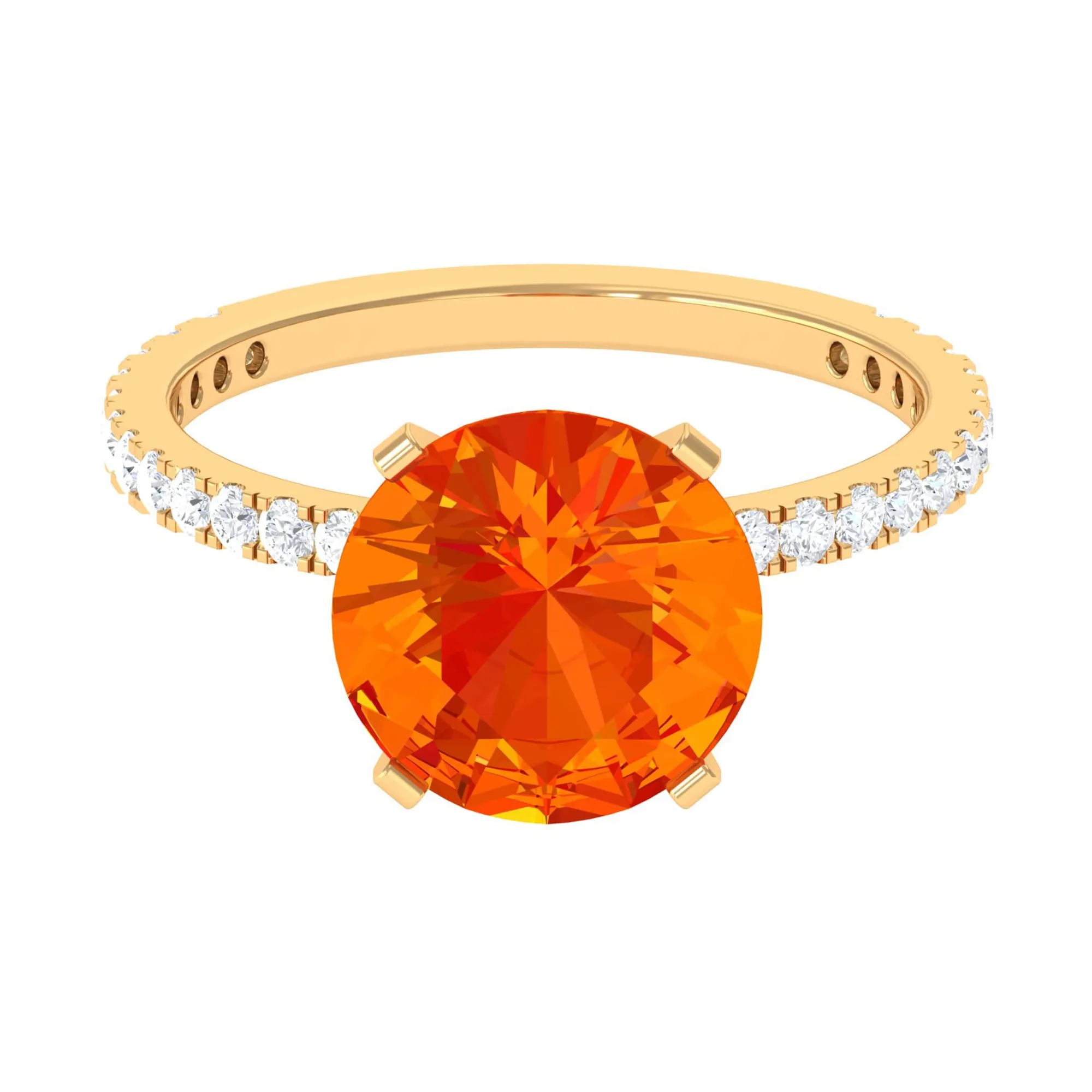 Created Orange Sapphire Solitaire Engagement Ring with Diamond