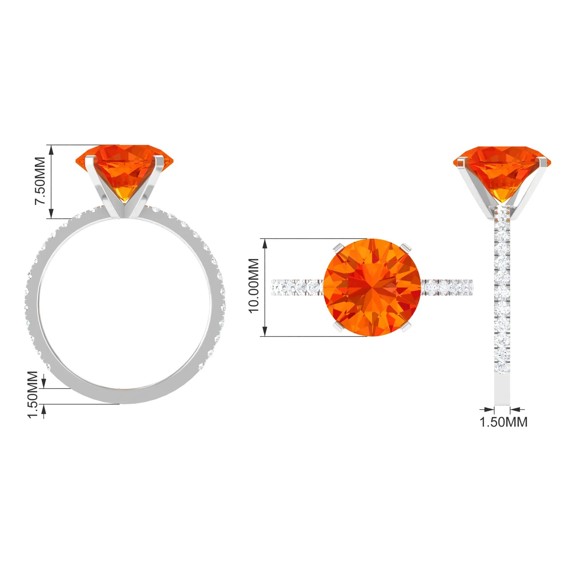 Created Orange Sapphire Solitaire Engagement Ring with Diamond