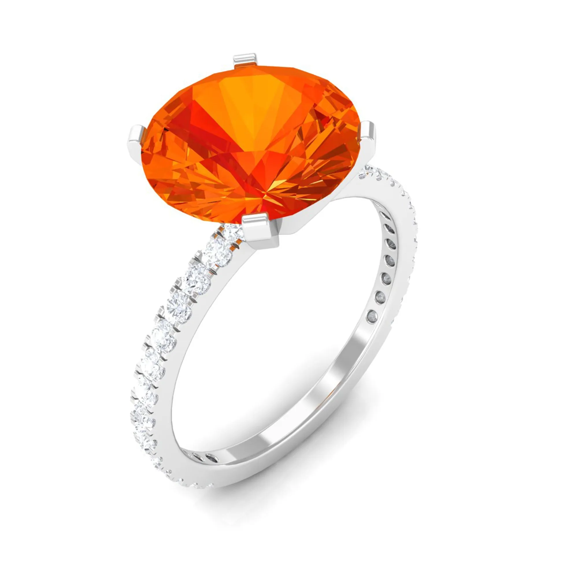 Created Orange Sapphire Solitaire Engagement Ring with Diamond