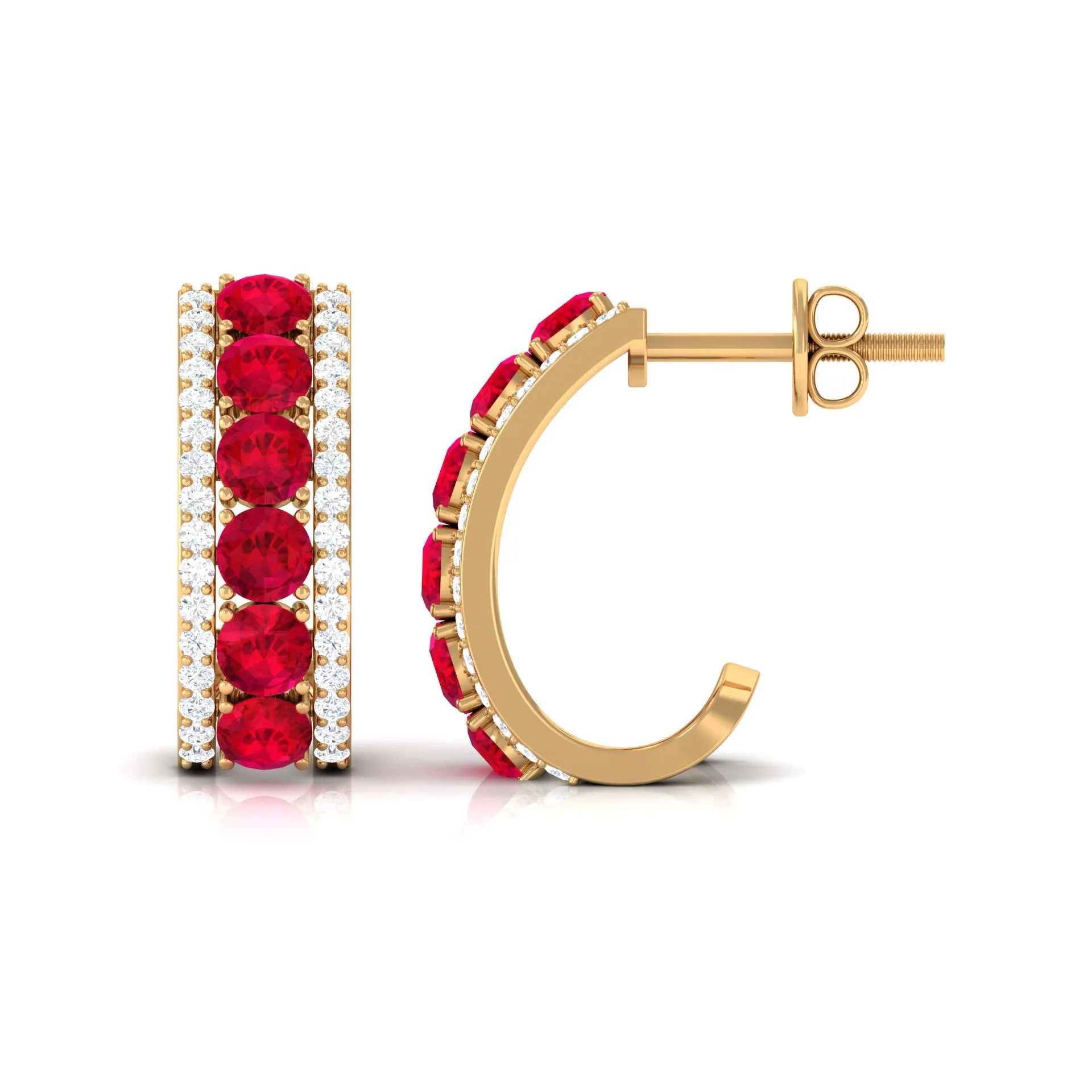 Created Ruby J Hoop Earrings with Diamond Accent