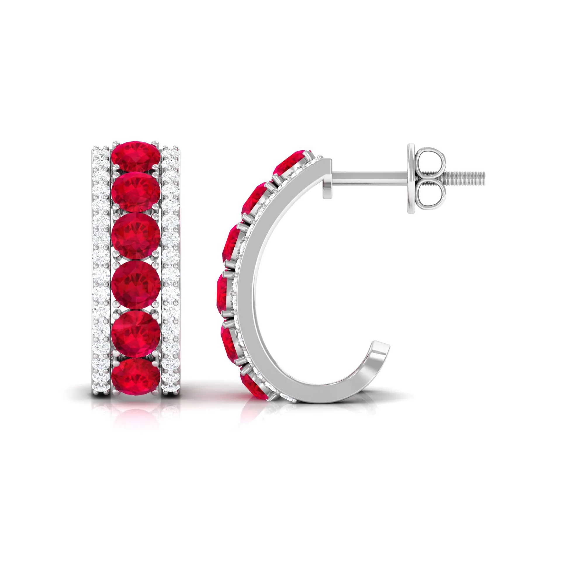 Created Ruby J Hoop Earrings with Diamond Accent