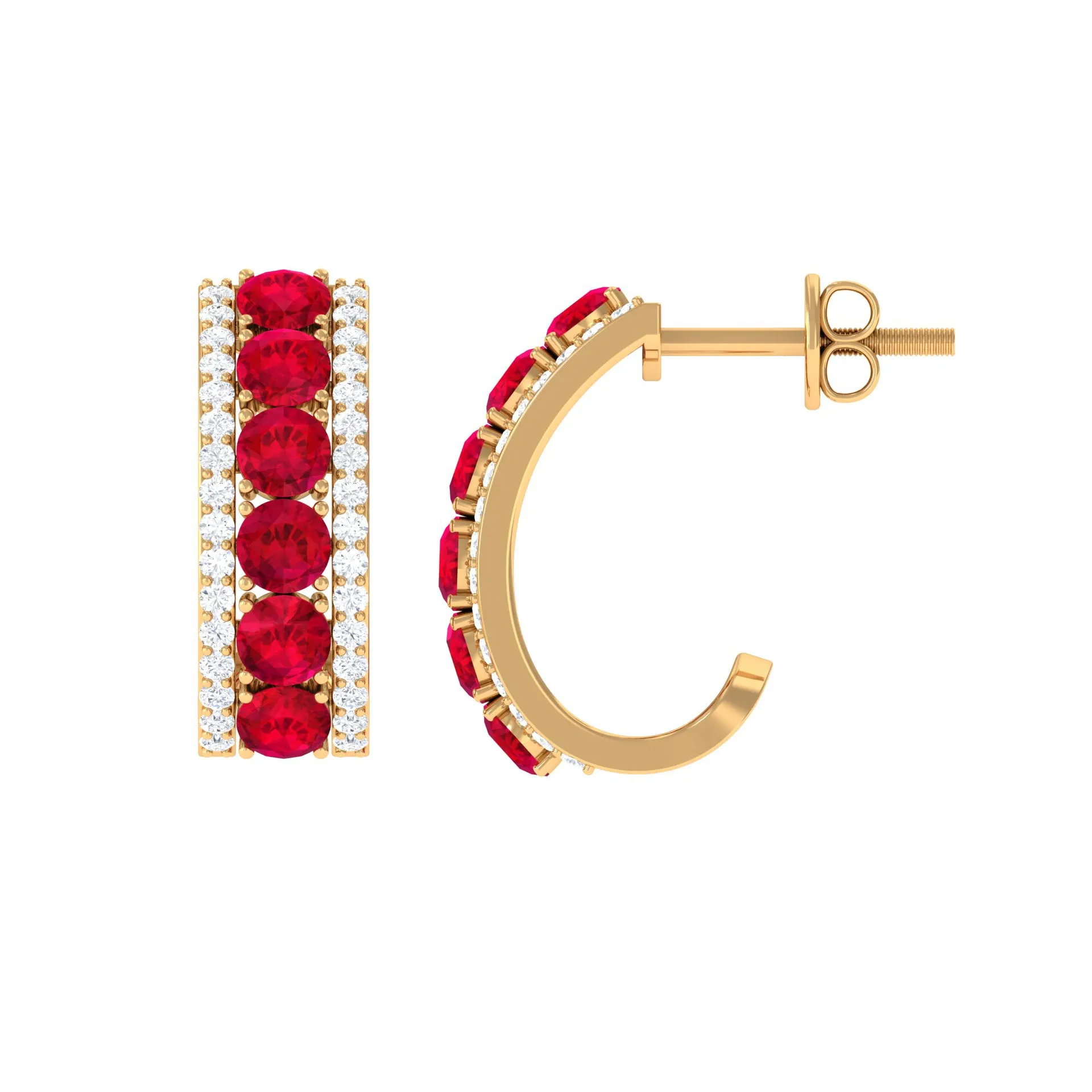 Created Ruby J Hoop Earrings with Diamond Accent