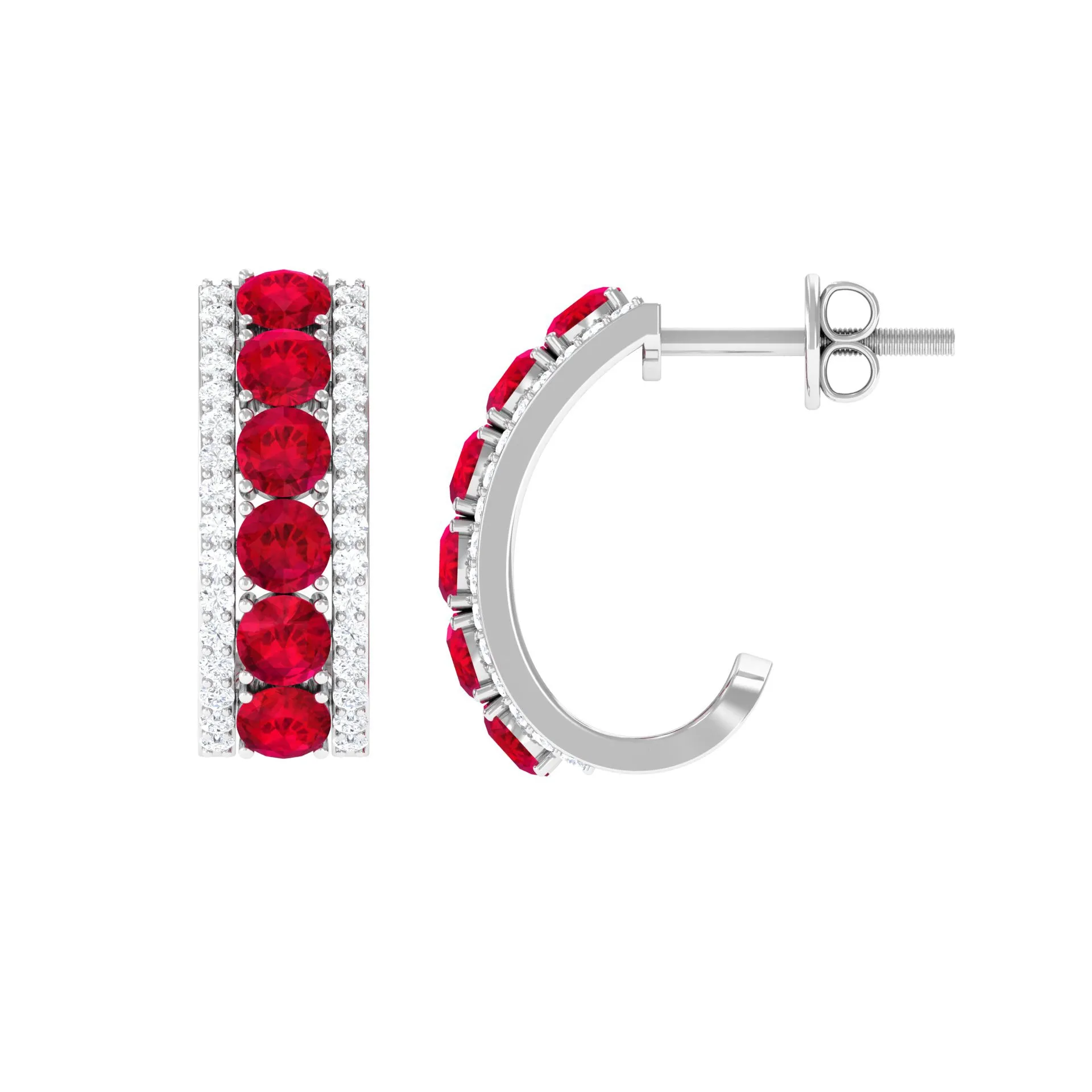 Created Ruby J Hoop Earrings with Diamond Accent