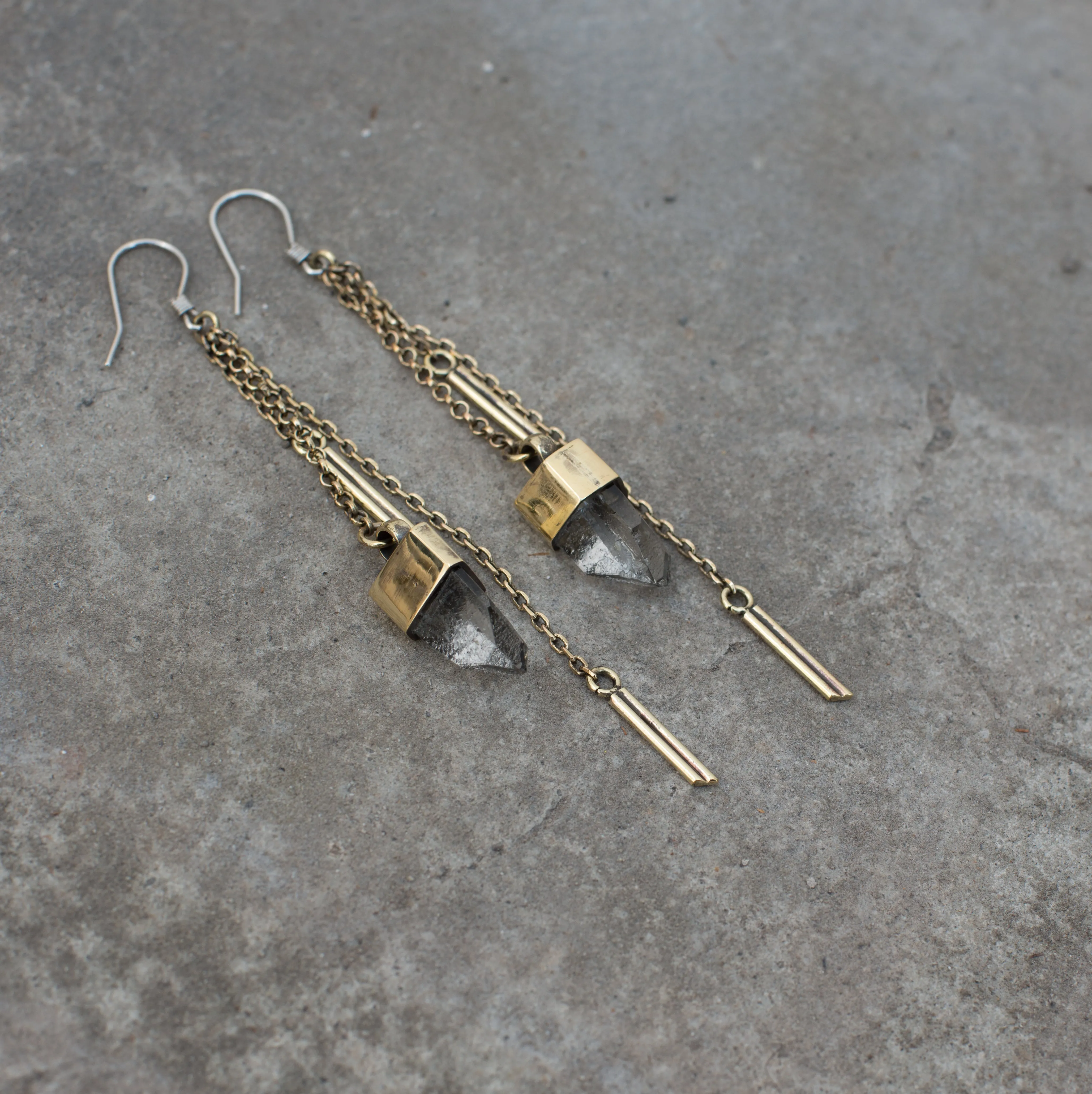 crystal dangle earrings - brass