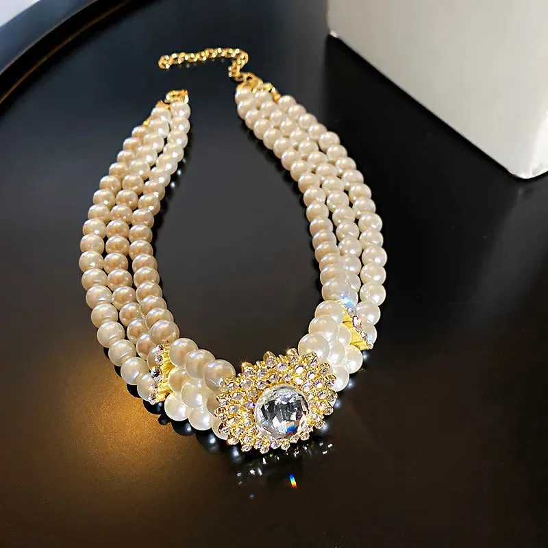 Crystal Pearl Choker Necklace