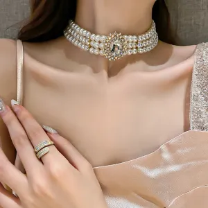 Crystal Pearl Choker Necklace