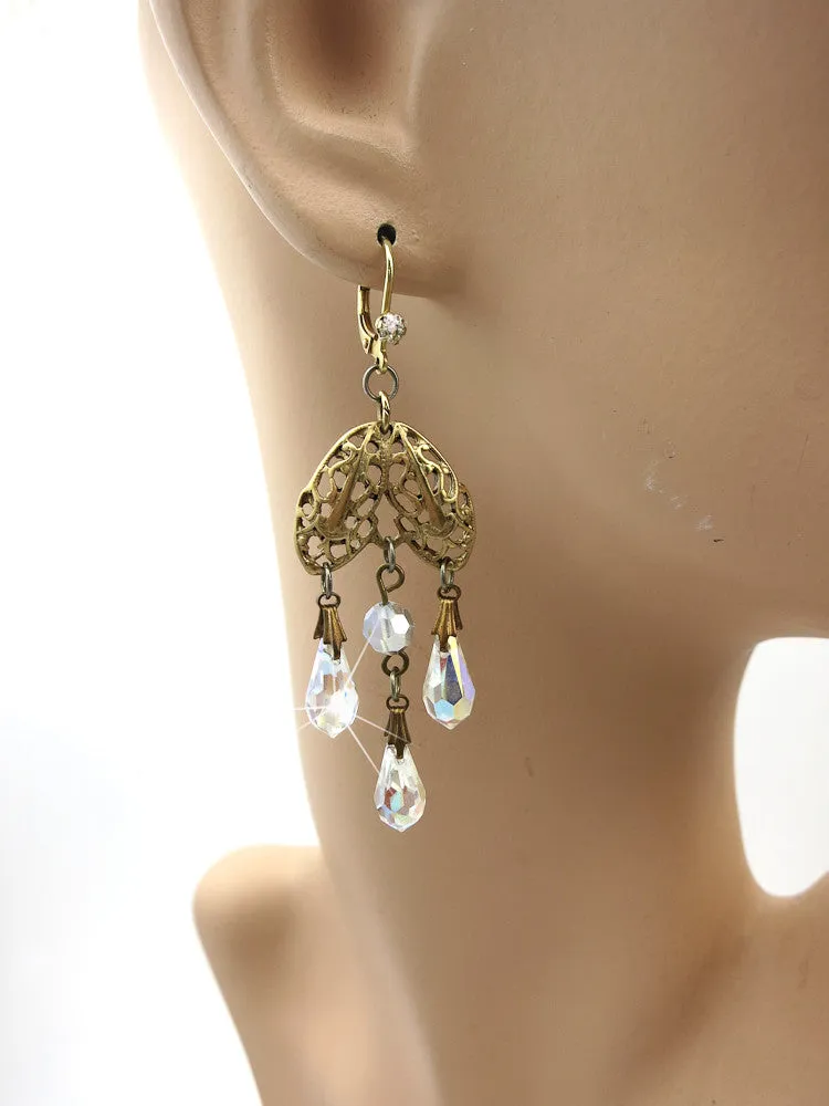 Crystal Teardrops with Gold Filigree Earrings