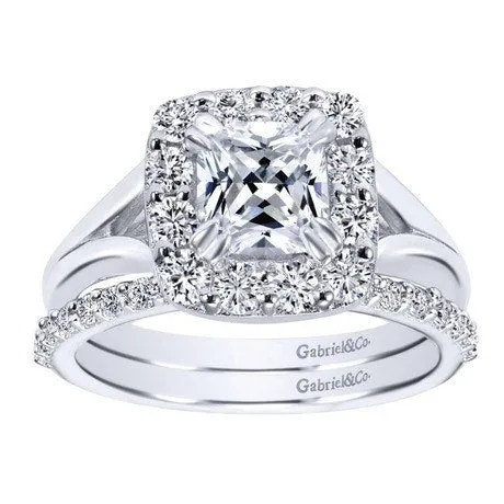 Cushion Cut Halo Diamond Ring 14K White Gold .47Cttw 143A