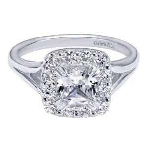 Cushion Cut Halo Diamond Ring 14K White Gold .47Cttw 143A