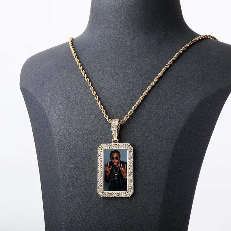 custom photo square medallion pendant hip hop fashion jewelry