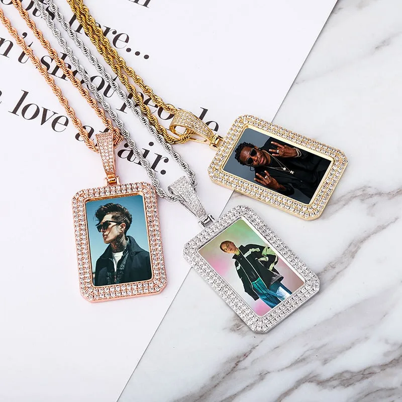 custom photo square medallion pendant hip hop fashion jewelry