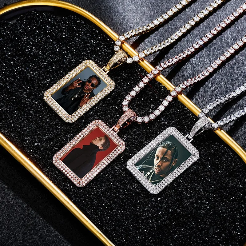 custom photo square medallion pendant hip hop fashion jewelry