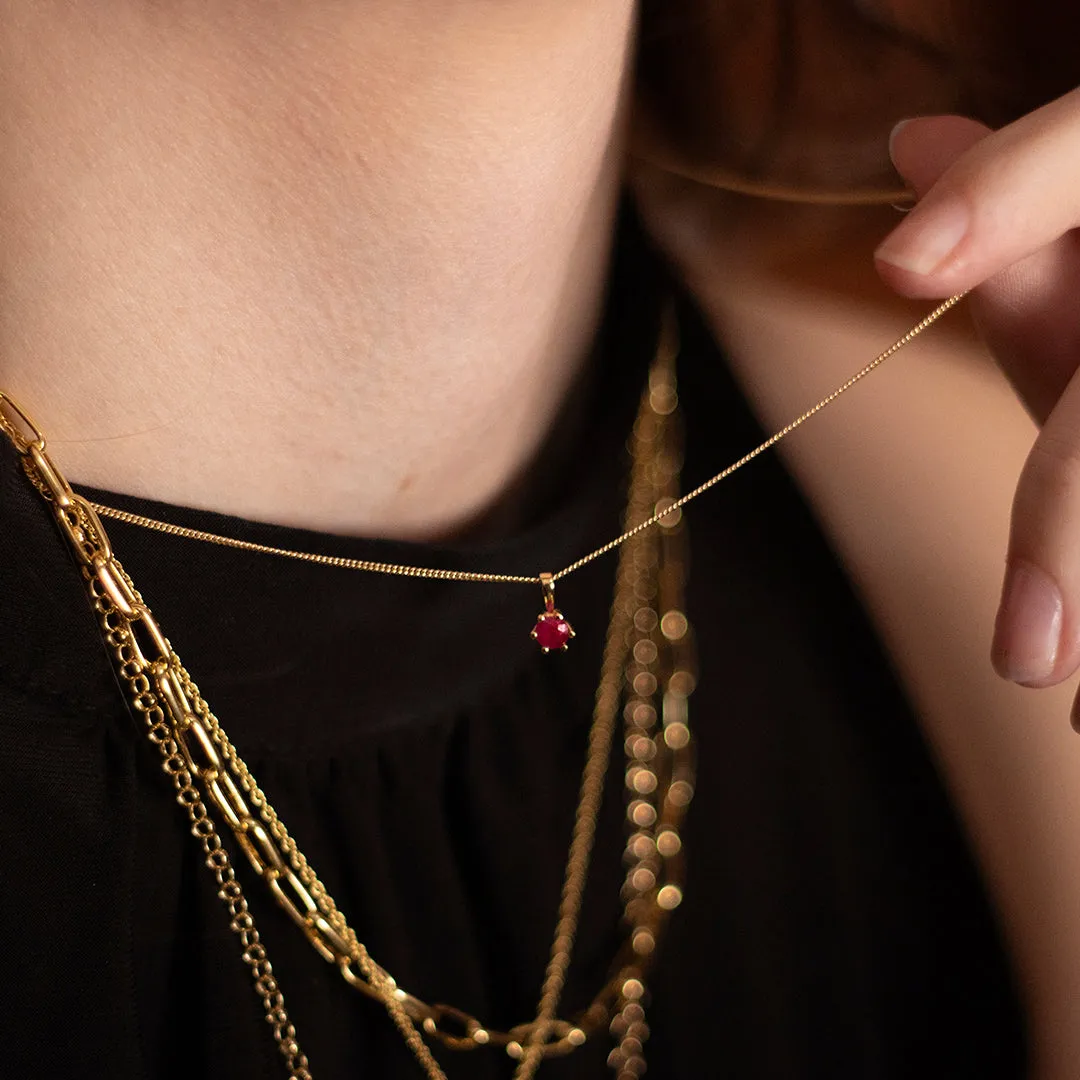 Dainty Ruby Charm Necklace in Gold