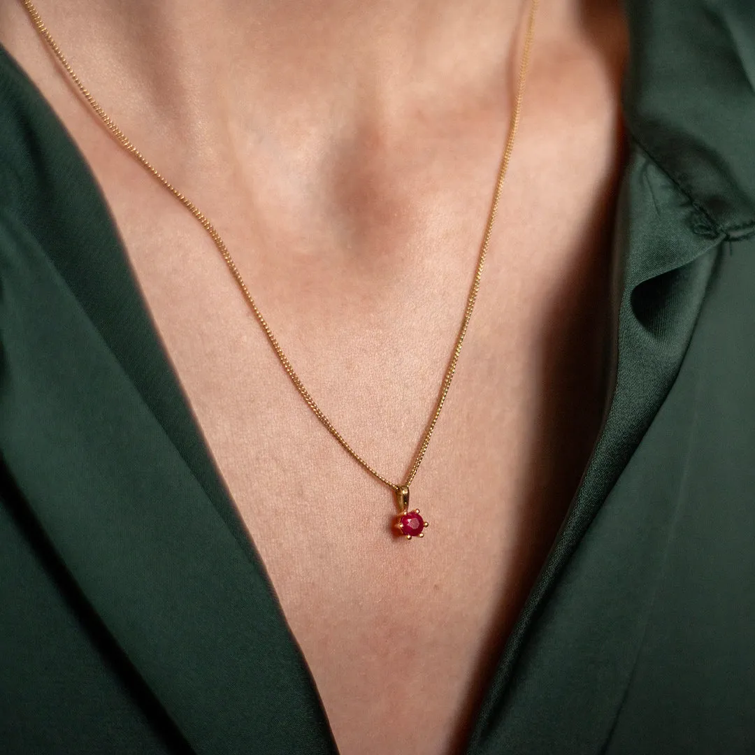 Dainty Ruby Charm Necklace in Gold