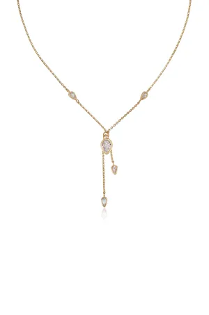 Dangling Bezel Crystal Chain 18k Gold Plated Lariat Necklace