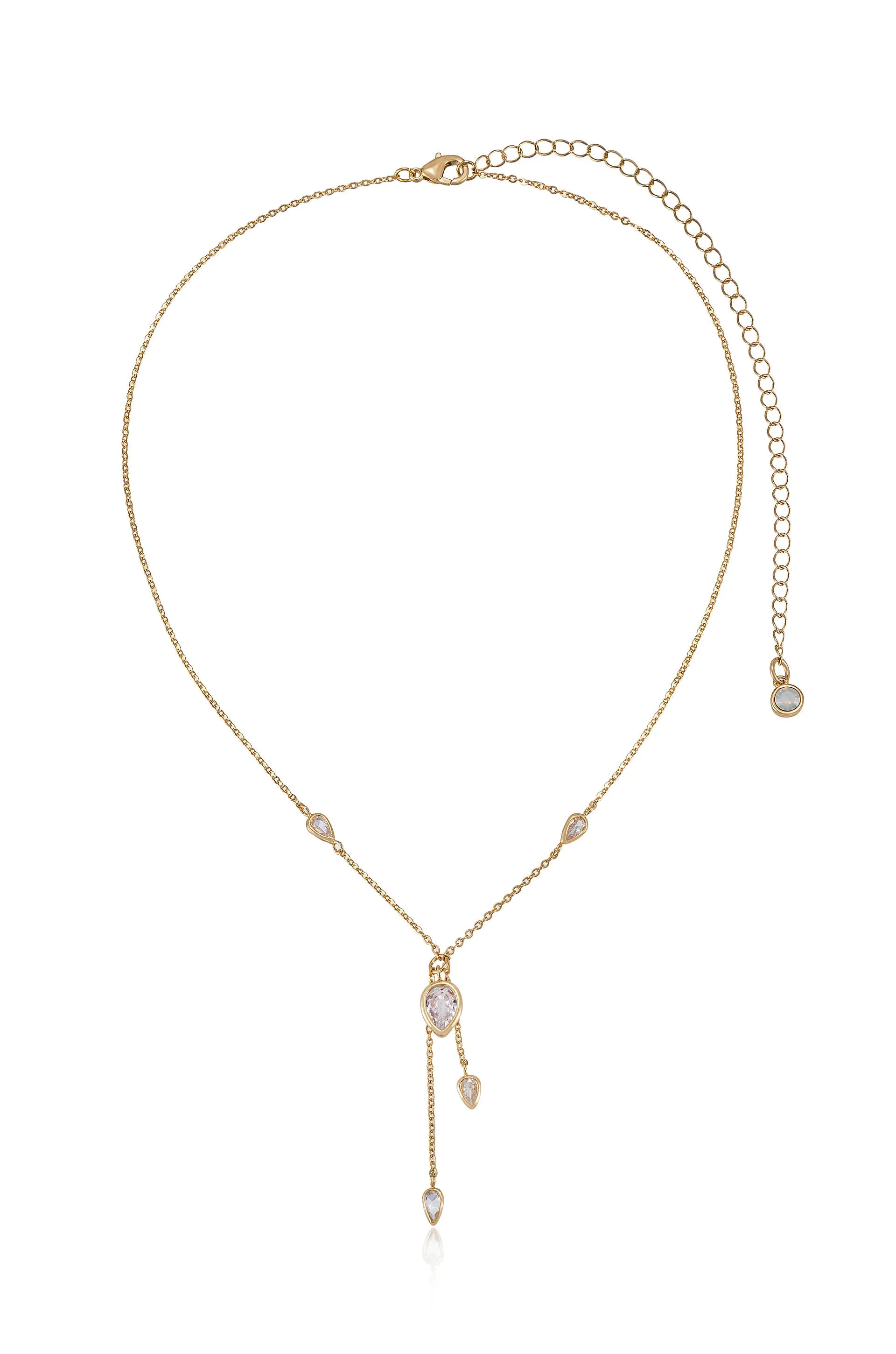 Dangling Bezel Crystal Chain 18k Gold Plated Lariat Necklace