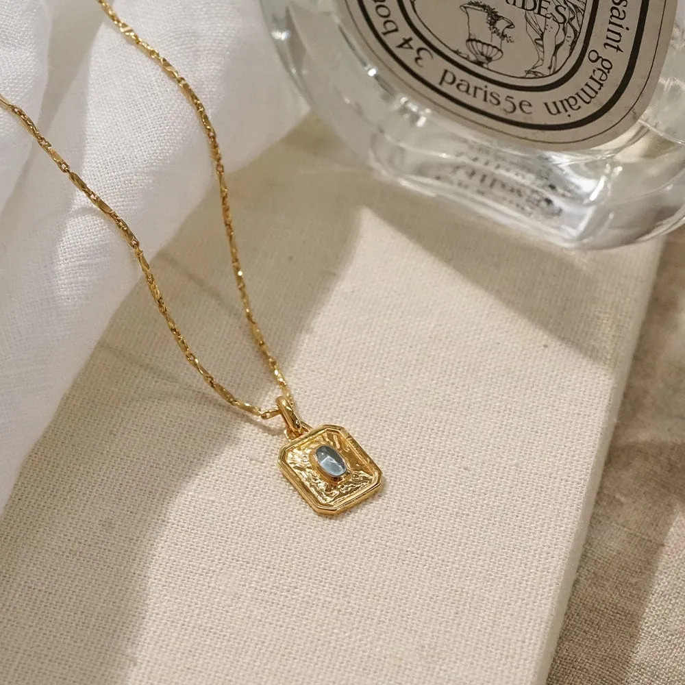 December Blue Topaz Birthstone Necklace 18ct Gold Plate