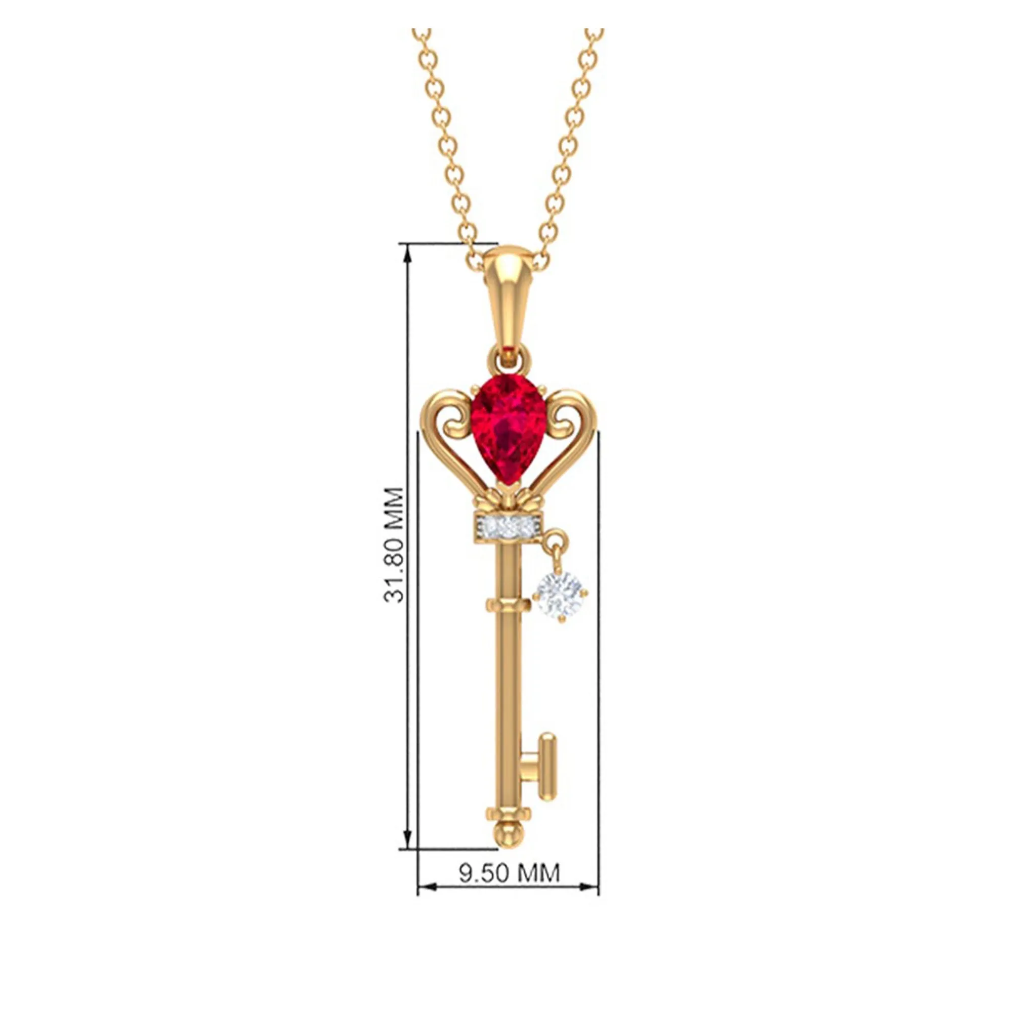 Designer Pear Cut Created Ruby and Diamond Key Pendant