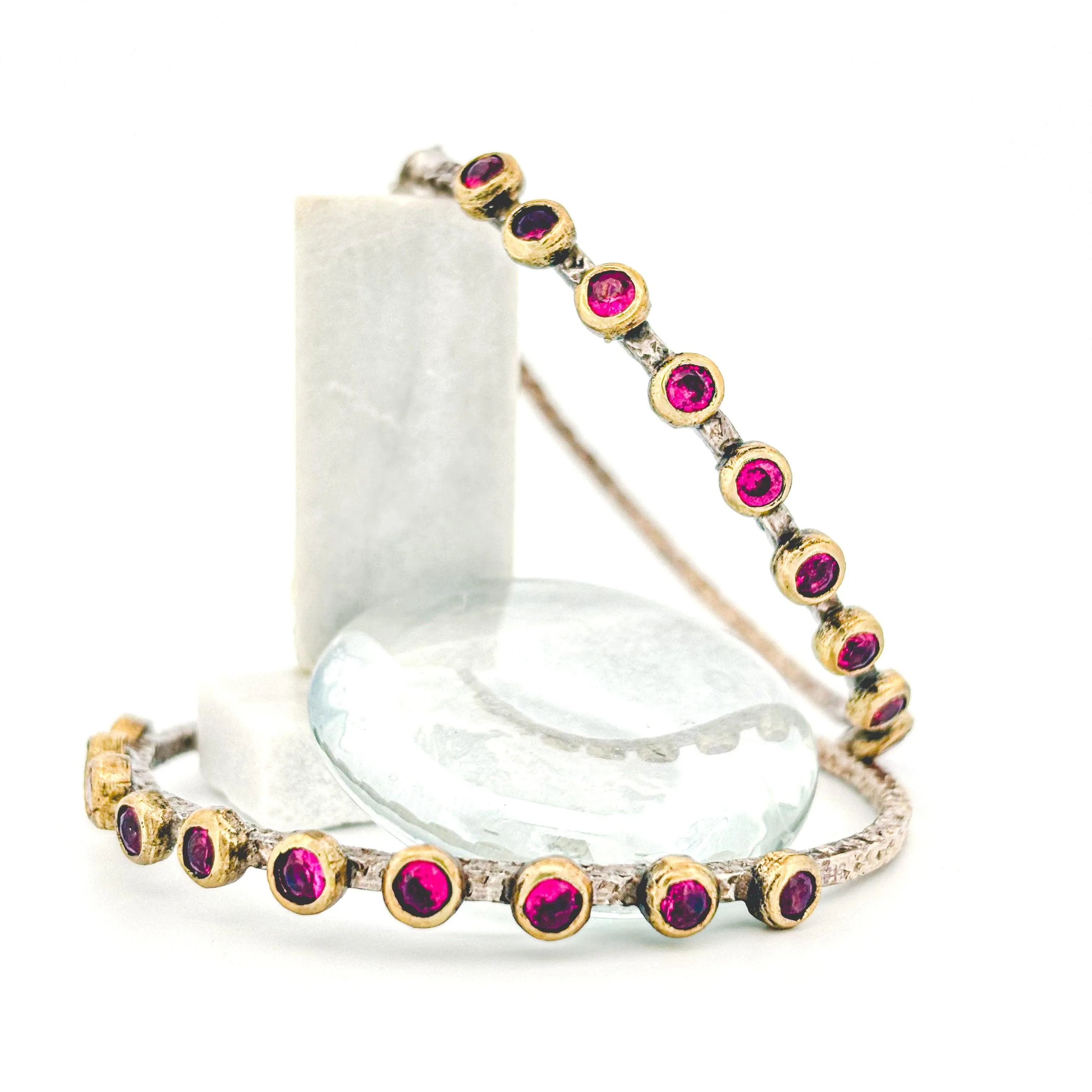 Designer Ruby Mixed Metal Silver Hoops and Bangle