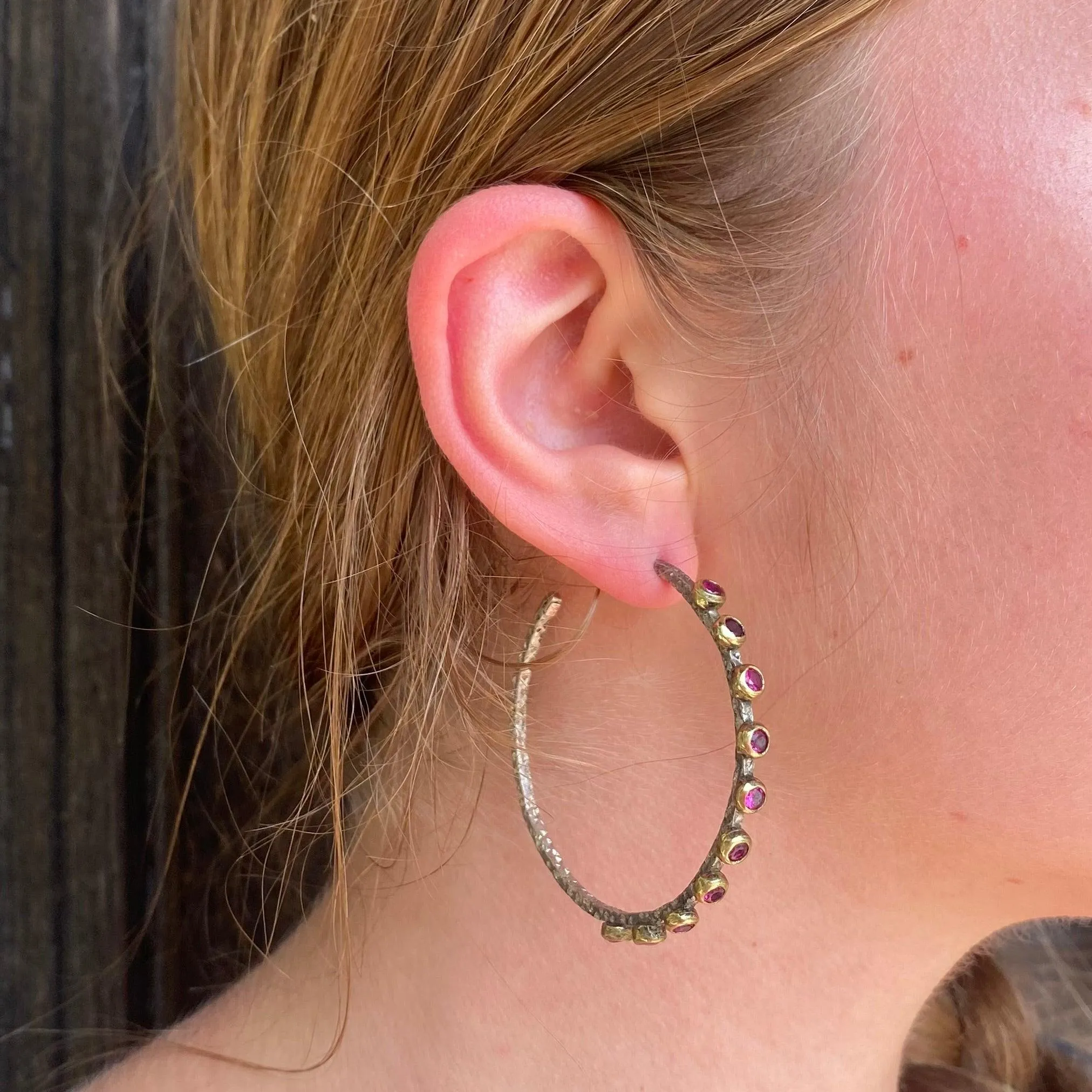 Designer Ruby Mixed Metal Silver Hoops and Bangle