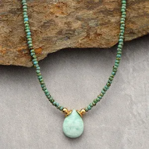 'Dhala' Seed Beads & Amazonite Pendant Necklace