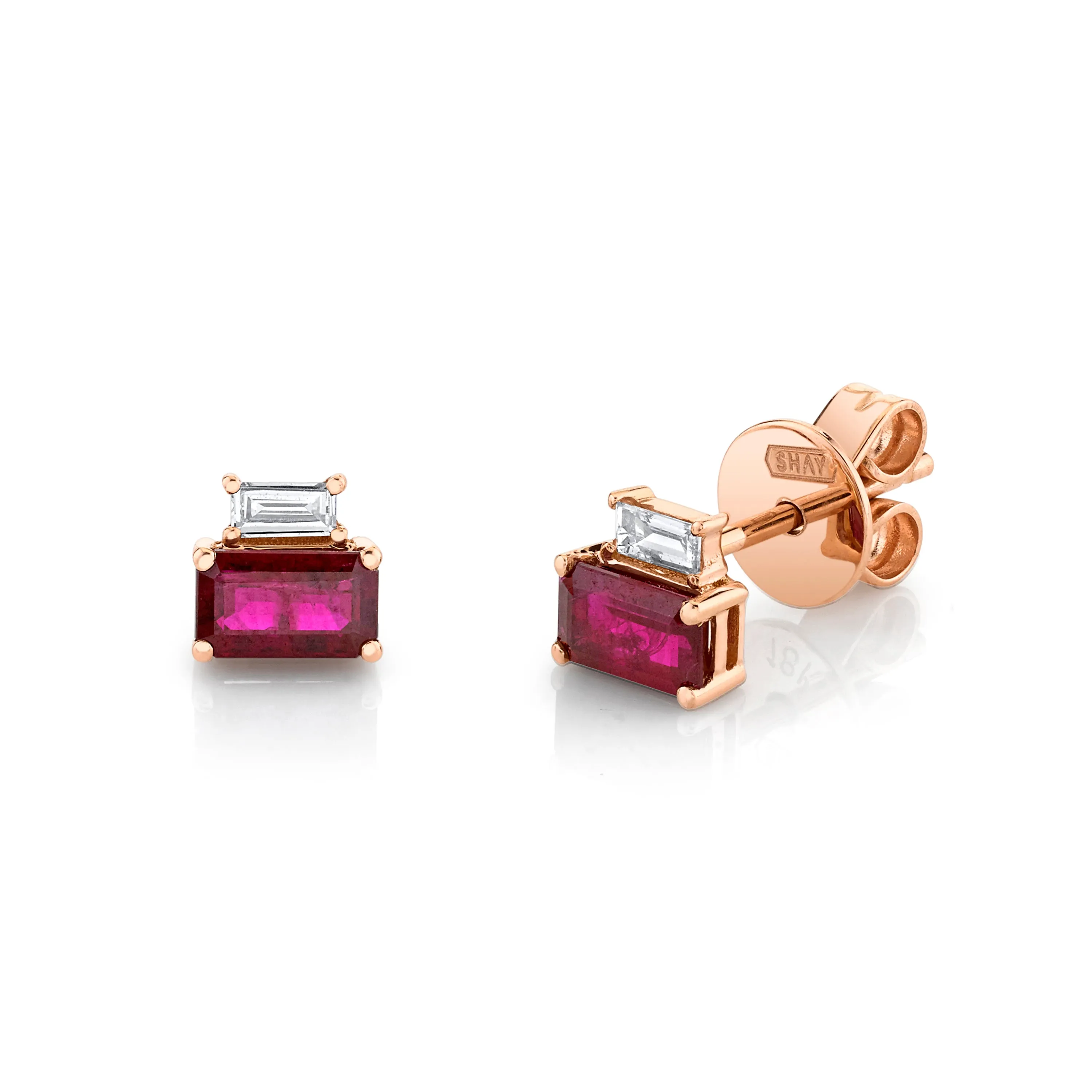 DIAMOND & RUBY TWO STEP STUDS